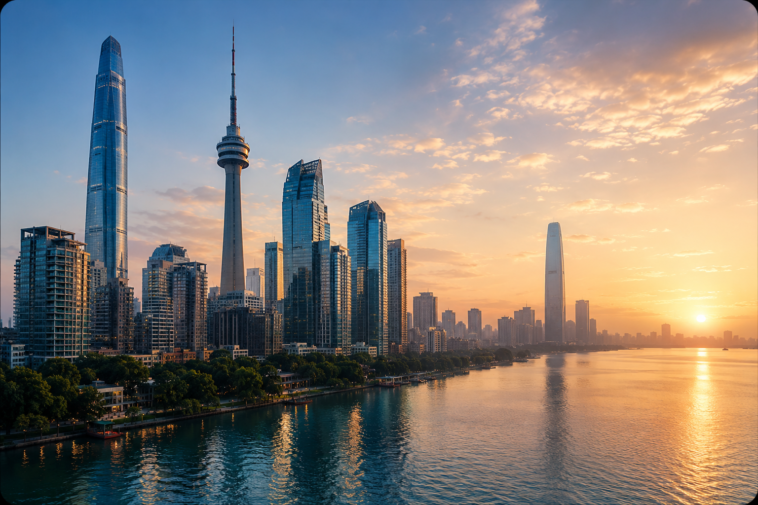 City skyline at dusk